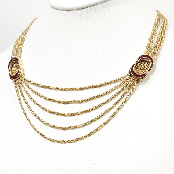 NWT Givenchy Vintage 1979 Multistrand Chain Necklace Maroon Red Crescent Accents - Picture 5 of 16